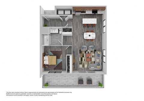 Floor plan for 1 bed, 1 bath, 790 sqft